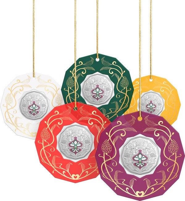 Coin Christmas Festive Florals 2025 50C Coloured Unc - Yellow