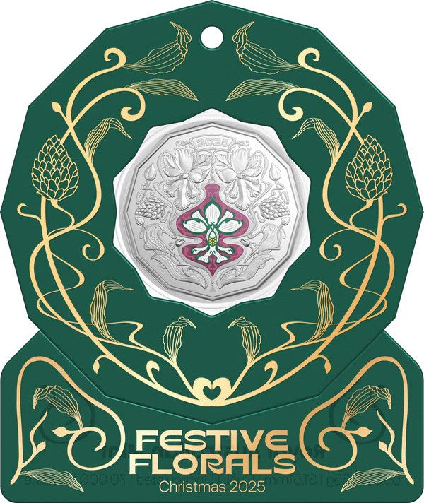 Coin Christmas Festive Florals 2025 50C Coloured Unc - Green