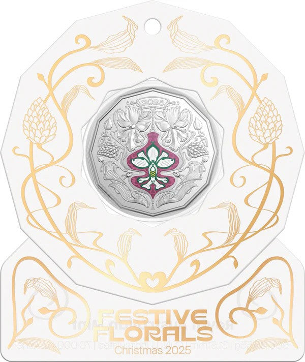 Coin Christmas Festive Florals 2025 50C Coloured Unc - White