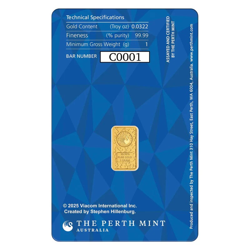 COIN SpongeBob SquarePants 1g Gold Coloured Minted Bar