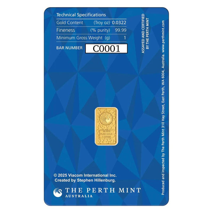 COIN SpongeBob SquarePants 1g Gold Coloured Minted Bar