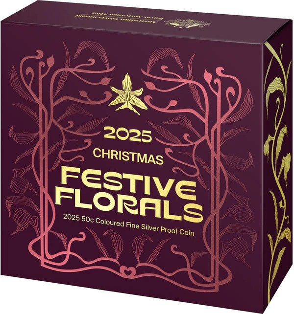 Coin Christmas Festive Florals 2025 50c Coloured Fine Silver Proof Coin