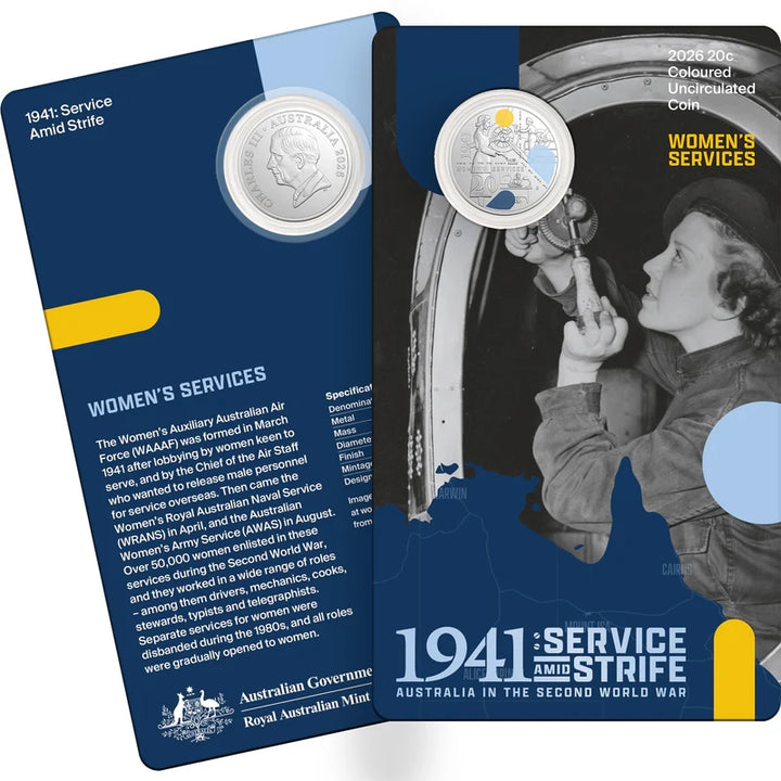 1941: Service Amid Strife - Women’s Services 2026 20c Coloured Uncirculated Coin