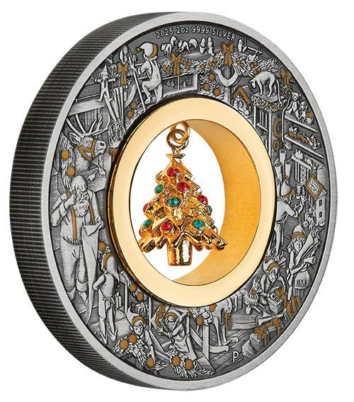 Coin Santa's Workshop 2025 2oz Silver Antiqued Coloured