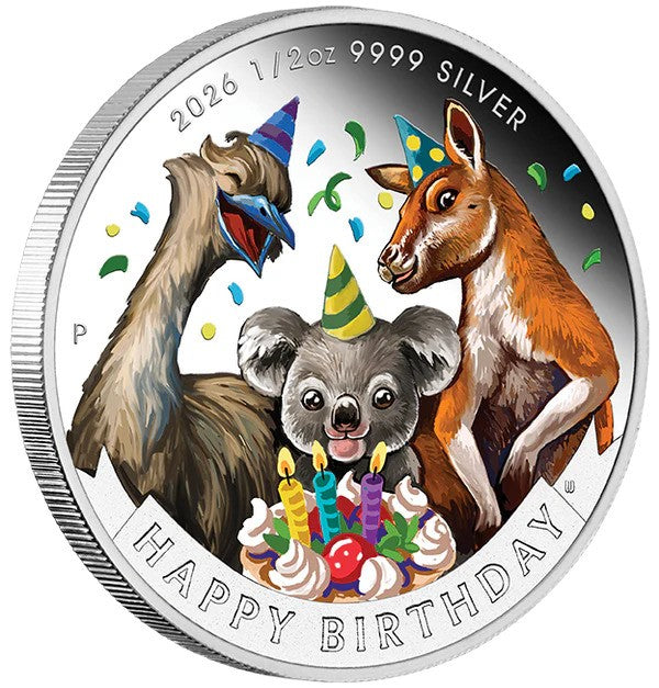 Happy Birthday 2026 1/2oz Silver Proof Coloured Coin in Card